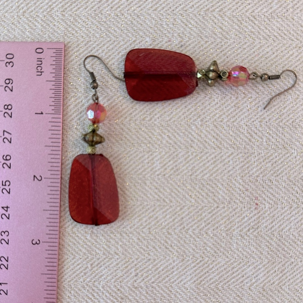 Blue and Red Earring Bundle Set of 3 Bohemian Style Boho Burnished Gold Tone - Picture 11 of 12